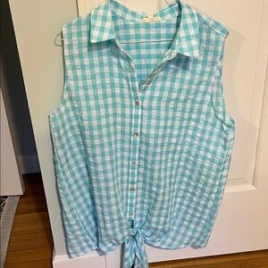 Jane and Delancey Sleeveless Blue Checkered Button Down Shirt
